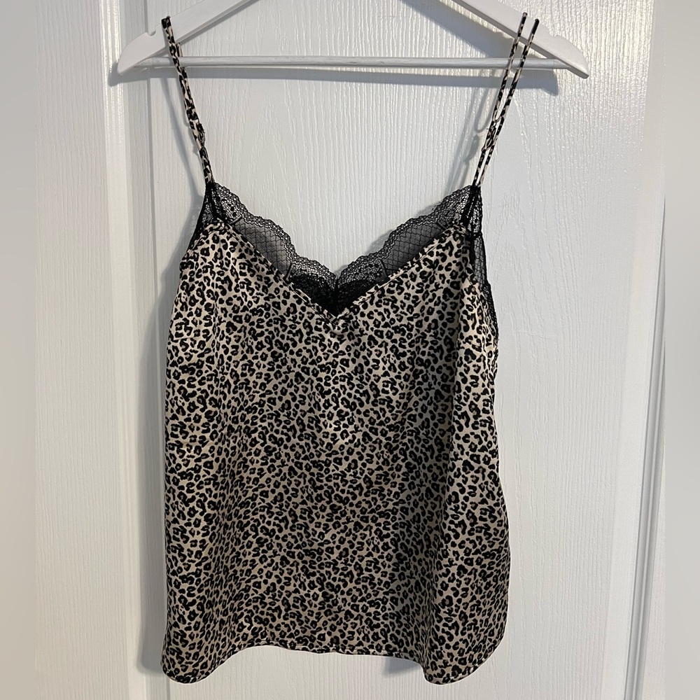 Cheetah black lace trim Abercrombie & Fitch top large